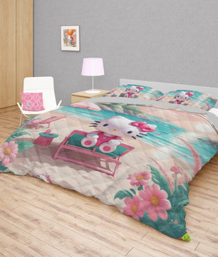 Hello Kitty bed set - Spring on the beach quilt set 3D high quality cotton quilt & pillowcase - Lusy Store LLC