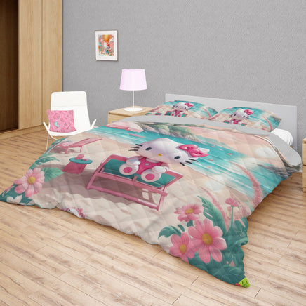 Hello Kitty bed set - Spring on the beach quilt set 3D high quality cotton quilt & pillowcase - Lusy Store LLC
