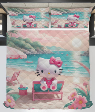 Hello Kitty bed set - Spring on the beach quilt set 3D high quality cotton quilt & pillowcase - Lusy Store LLC