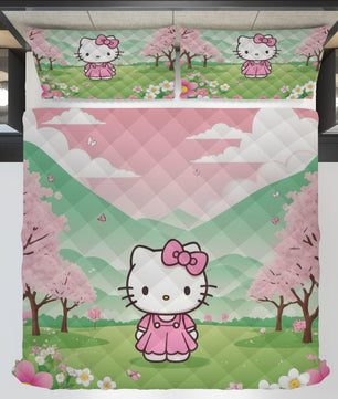 Hello Kitty bed set - Spring quilt set cute high quality cotton quilt & pillowcase - Lusy Store LLC