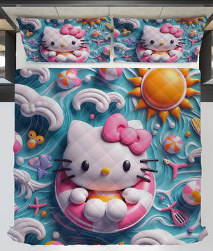 Hello Kitty bed set - Summer quilt set beach cute 3D high quality cotton quilt & pillowcase - Lusy Store LLC