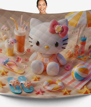 Hello Kitty bed set - Summer quilt set beach cute 3D high quality cotton quilt & pillowcase - Lusy Store LLC