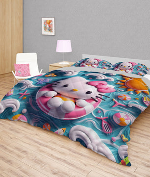 Hello Kitty bed set - Summer quilt set beach cute 3D high quality cotton quilt & pillowcase - Lusy Store LLC