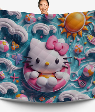 Hello Kitty bed set - Summer quilt set beach cute 3D high quality cotton quilt & pillowcase - Lusy Store LLC