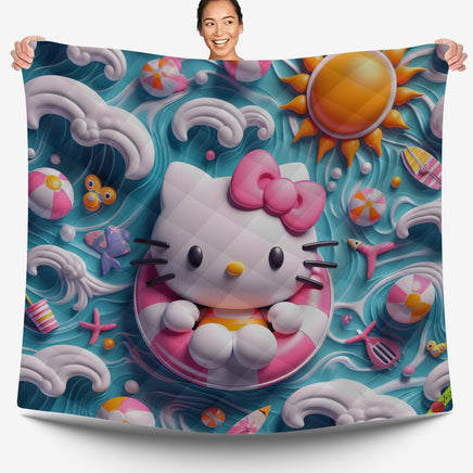 Hello Kitty bed set - Summer quilt set beach cute 3D high quality cotton quilt & pillowcase - Lusy Store LLC