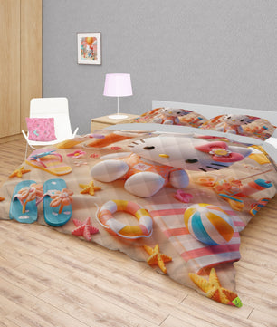 Hello Kitty bed set - Summer quilt set beach cute 3D high quality cotton quilt & pillowcase - Lusy Store LLC