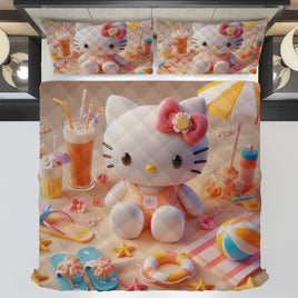 Hello Kitty bed set - Summer quilt set beach cute 3D high quality cotton quilt & pillowcase - Lusy Store LLC