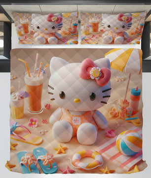 Hello Kitty bed set - Summer quilt set beach cute 3D high quality cotton quilt & pillowcase - Lusy Store LLC