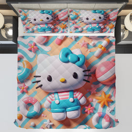 Hello Kitty bed set - Summer quilt set beach Kitty cute 3D high quality cotton quilt & pillowcase - Lusy Store LLC