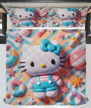 Hello Kitty bed set - Summer quilt set beach Kitty cute 3D high quality cotton quilt & pillowcase - Lusy Store LLC