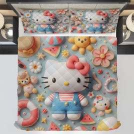 Hello Kitty bed set - Summer quilt set beach Kitty cute 3D high quality cotton quilt & pillowcase - Lusy Store LLC