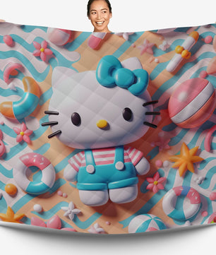 Hello Kitty bed set - Summer quilt set beach Kitty cute 3D high quality cotton quilt & pillowcase - Lusy Store LLC