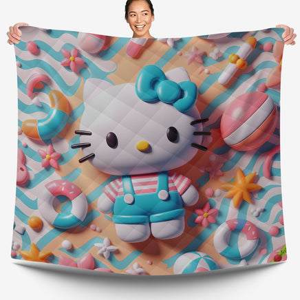 Hello Kitty bed set - Summer quilt set beach Kitty cute 3D high quality cotton quilt & pillowcase - Lusy Store LLC