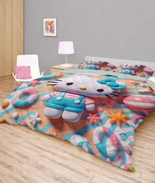 Hello Kitty bed set - Summer quilt set beach Kitty cute 3D high quality cotton quilt & pillowcase - Lusy Store LLC