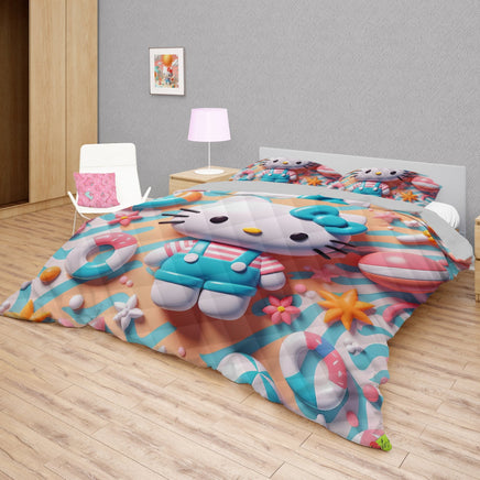 Hello Kitty bed set - Summer quilt set beach Kitty cute 3D high quality cotton quilt & pillowcase - Lusy Store LLC