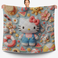 Hello Kitty bed set - Summer quilt set beach Kitty cute 3D high quality cotton quilt & pillowcase - Lusy Store LLC