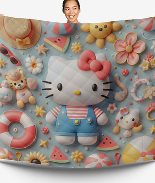 Hello Kitty bed set - Summer quilt set beach Kitty cute 3D high quality cotton quilt & pillowcase - Lusy Store LLC