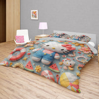 Hello Kitty bed set - Summer quilt set beach Kitty cute 3D high quality cotton quilt & pillowcase - Lusy Store LLC