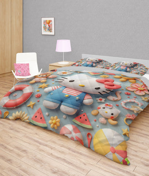 Hello Kitty bed set - Summer quilt set beach Kitty cute 3D high quality cotton quilt & pillowcase - Lusy Store LLC