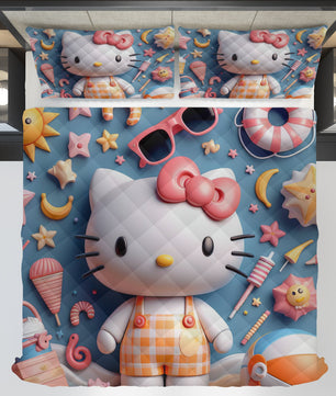 Hello Kitty bed set - Summer quilt set cute 3D high quality cotton quilt & pillowcase - Lusy Store LLC