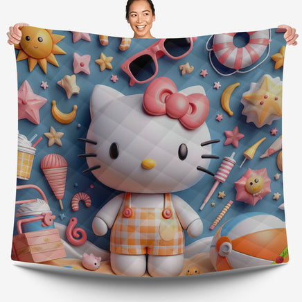 Hello Kitty bed set - Summer quilt set cute 3D high quality cotton quilt & pillowcase - Lusy Store LLC