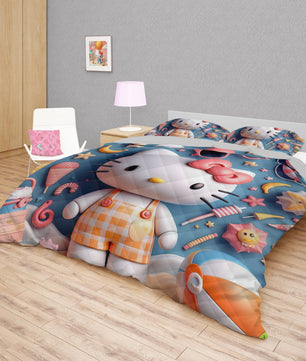 Hello Kitty bed set - Summer quilt set cute 3D high quality cotton quilt & pillowcase - Lusy Store LLC