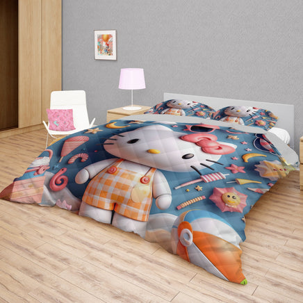 Hello Kitty bed set - Summer quilt set cute 3D high quality cotton quilt & pillowcase - Lusy Store LLC