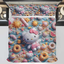 Hello Kitty bed set - Summer quilt set cute 3D high quality cotton quilt & pillowcase - Lusy Store LLC