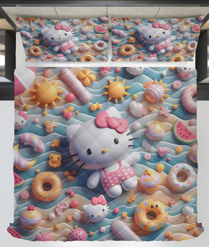 Hello Kitty bed set - Summer quilt set cute 3D high quality cotton quilt & pillowcase - Lusy Store LLC