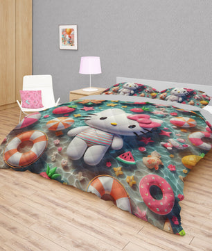 Hello Kitty bed set - Summer quilt set Kitty cute 3D high quality cotton quilt & pillowcase - Lusy Store LLC