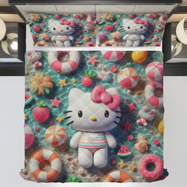 Hello Kitty bed set - Summer quilt set Kitty cute 3D high quality cotton quilt & pillowcase - Lusy Store LLC