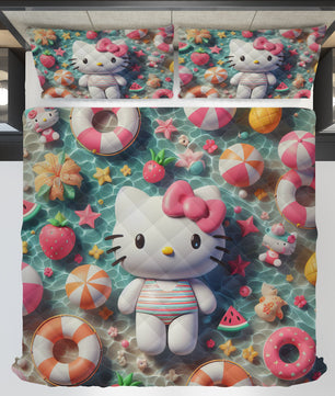 Hello Kitty bed set - Summer quilt set Kitty cute 3D high quality cotton quilt & pillowcase - Lusy Store LLC