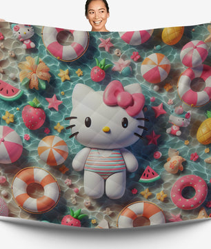 Hello Kitty bed set - Summer quilt set Kitty cute 3D high quality cotton quilt & pillowcase - Lusy Store LLC