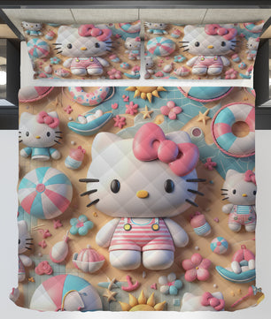 Hello Kitty bed set - Summer quilt set sweet cute 3D high quality cotton quilt & pillowcase - Lusy Store LLC