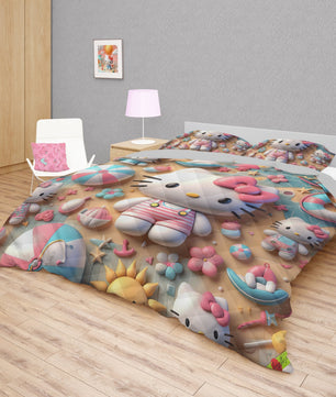 Hello Kitty bed set - Summer quilt set sweet cute 3D high quality cotton quilt & pillowcase - Lusy Store LLC