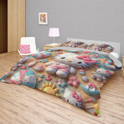 Hello Kitty bed set - Summer quilt set sweet cute 3D high quality cotton quilt & pillowcase - Lusy Store LLC