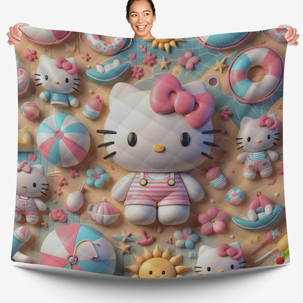 Hello Kitty bed set - Summer quilt set sweet cute 3D high quality cotton quilt & pillowcase - Lusy Store LLC