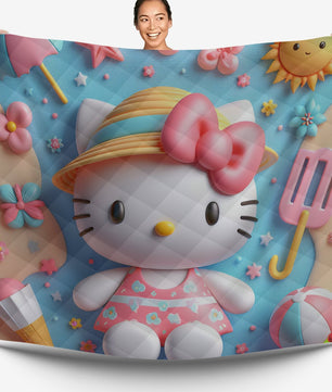 Hello Kitty bed set - Summer quilt set sweet Kitty cute 3D high quality cotton quilt & pillowcase - Lusy Store LLC