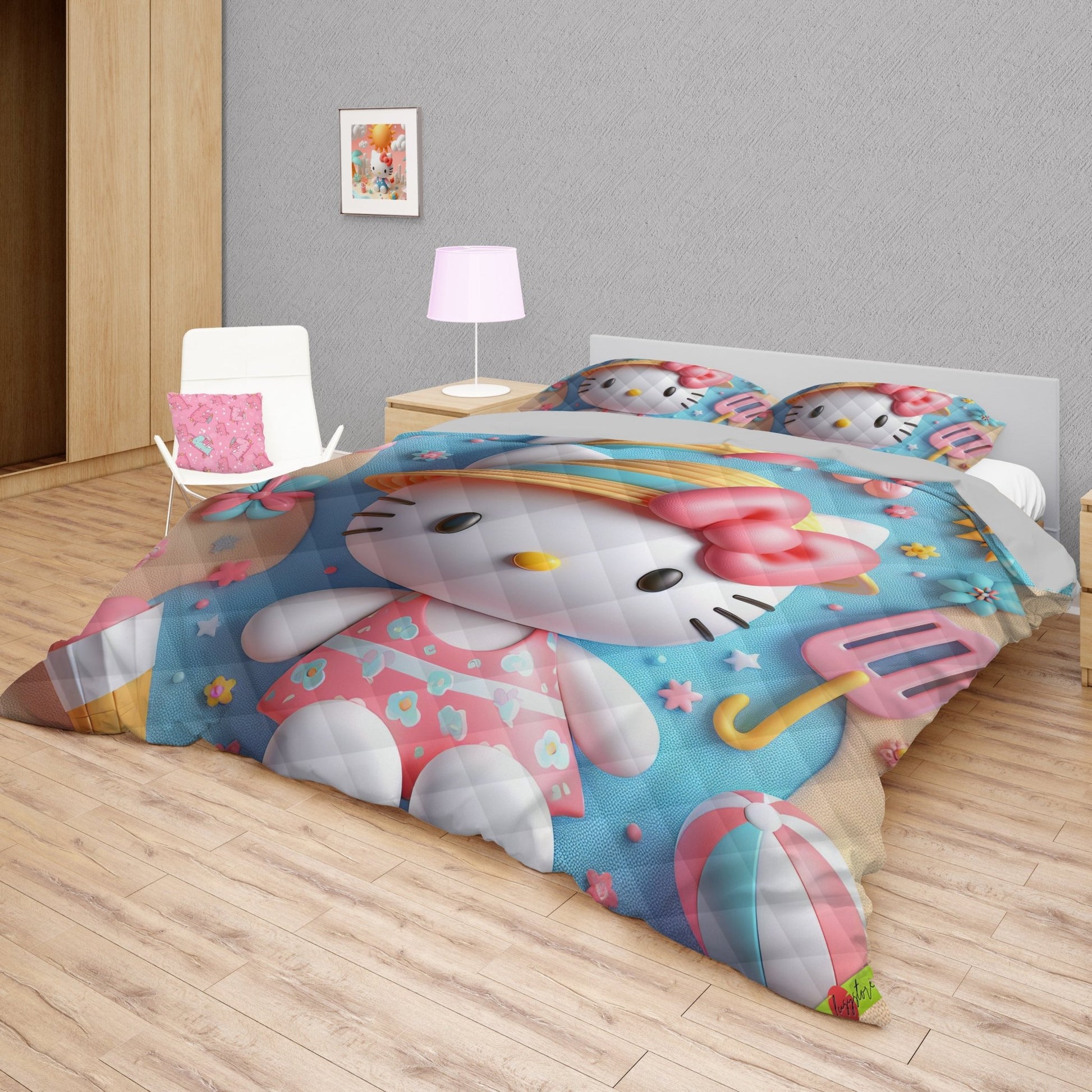 Hello Kitty bed set - Summer quilt set sweet Kitty cute 3D high quality cotton quilt & pillowcase - Lusy Store LLC