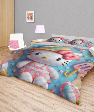 Hello Kitty bed set - Summer quilt set sweet Kitty cute 3D high quality cotton quilt & pillowcase - Lusy Store LLC