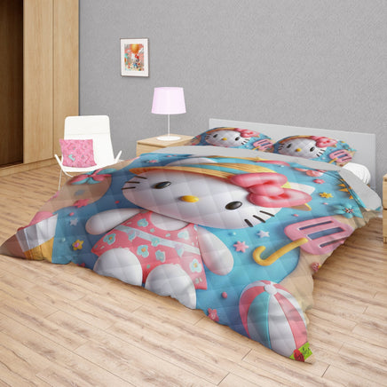 Hello Kitty bed set - Summer quilt set sweet Kitty cute 3D high quality cotton quilt & pillowcase - Lusy Store LLC