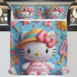 Hello Kitty bed set - Summer quilt set sweet Kitty cute 3D high quality cotton quilt & pillowcase - Lusy Store LLC