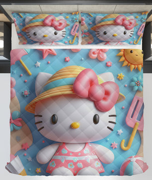 Hello Kitty bed set - Summer quilt set sweet Kitty cute 3D high quality cotton quilt & pillowcase - Lusy Store LLC