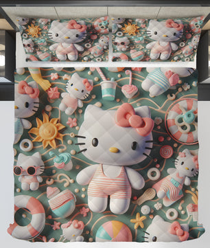Hello Kitty bed set - Summer sweet quilt set cute 3D high quality cotton quilt & pillowcase - Lusy Store LLC