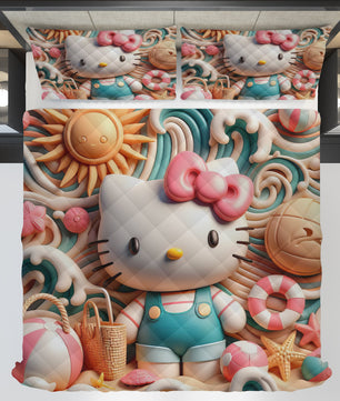 Hello Kitty bed set - Summer sweet quilt set cute 3D high quality cotton quilt & pillowcase - Lusy Store LLC