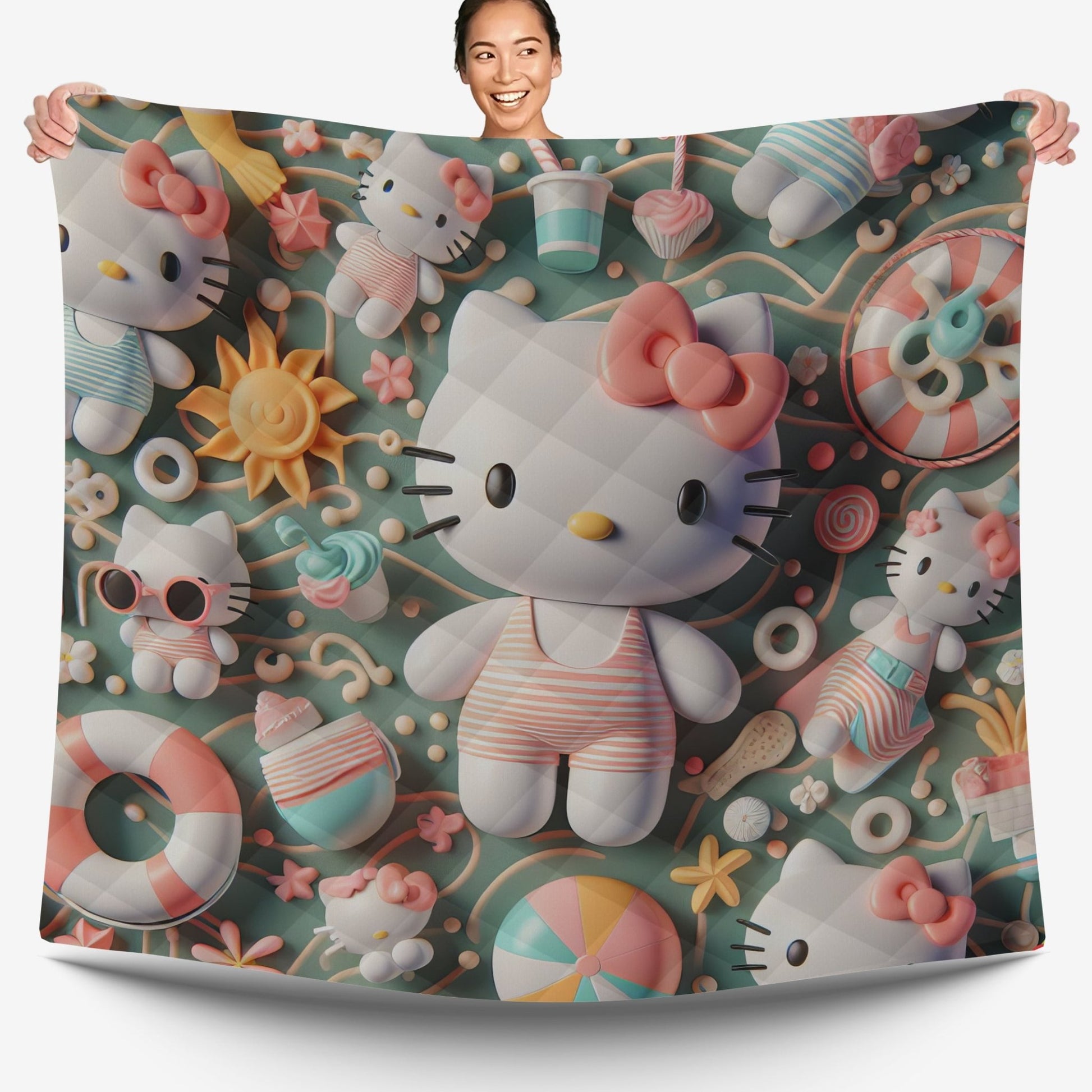Hello Kitty bed set - Summer sweet quilt set cute 3D high quality cotton quilt & pillowcase - Lusy Store LLC