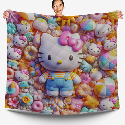 Hello Kitty bed set - Sweet Kitty quilt set cute 3D high quality cotton quilt & pillowcase - Lusy Store LLC