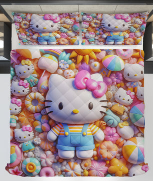 Hello Kitty bed set - Sweet Kitty quilt set cute 3D high quality cotton quilt & pillowcase - Lusy Store LLC