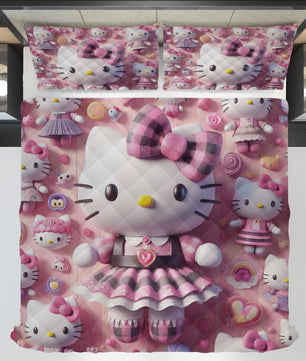 Hello Kitty bed set - Sweet quilt set cute 3D high quality cotton quilt & pillowcase - Lusy Store LLC
