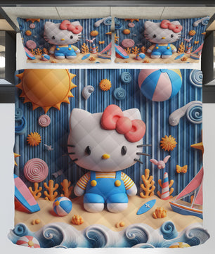 Hello Kitty bed set - Sweet quilt set cute waves 3D high quality cotton quilt & pillowcase - Lusy Store LLC